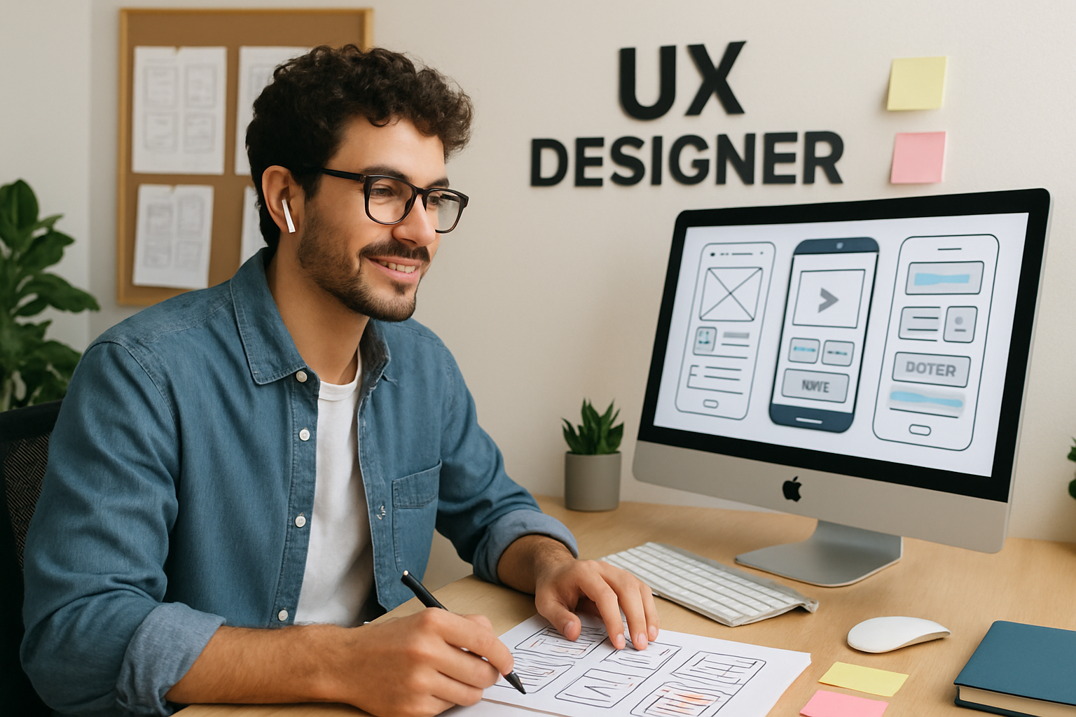 Ux designer pracující na wireframu pro testování na svém počítači