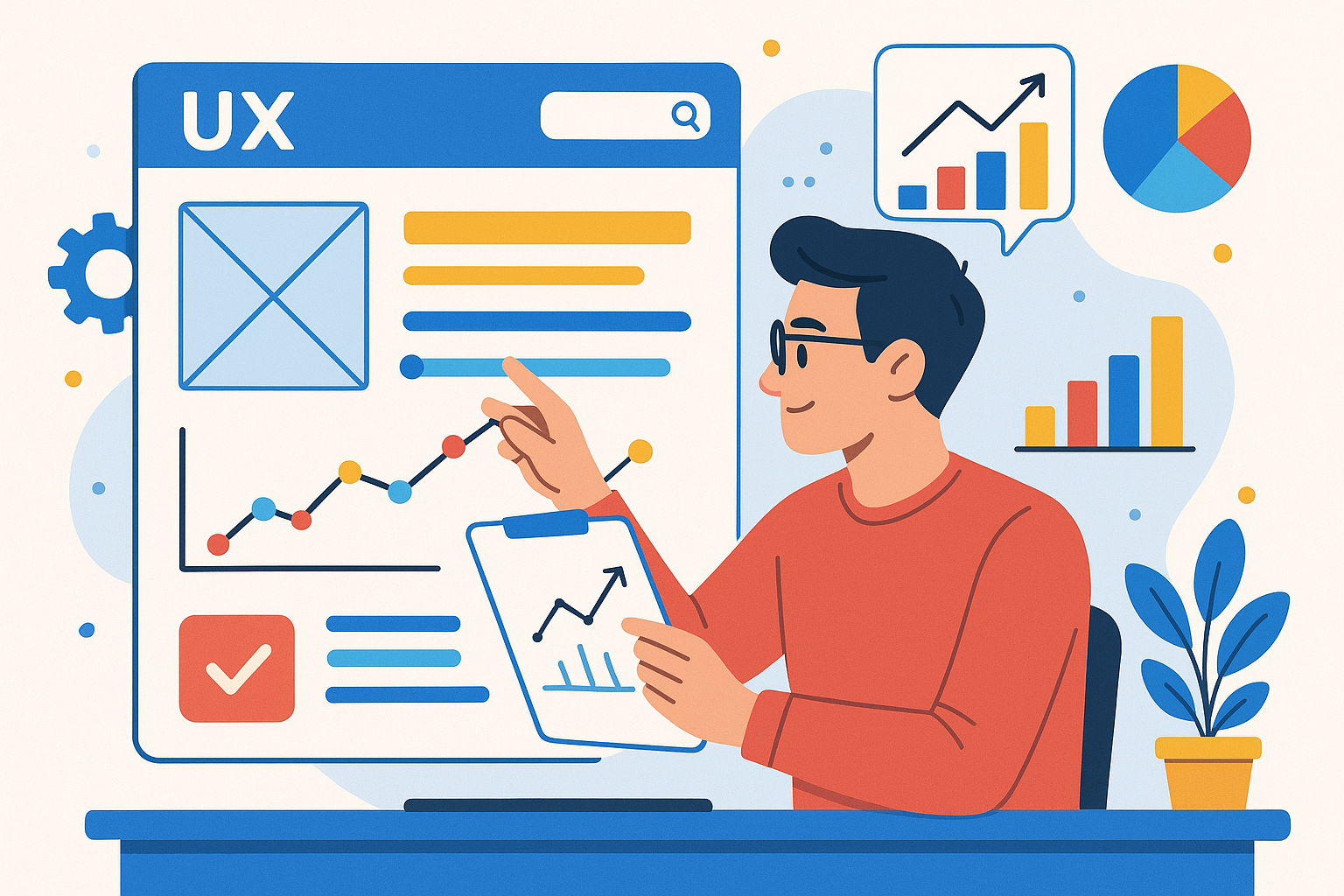 Designer testují a analyzující nový UX design a uživatelské data